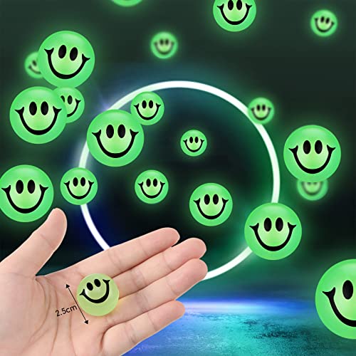 24 Pcs Glow in The Dark Smile Face Bouncing Balls, Mini High Bounce Bouncy Balls for Teens, Glowing Christmas, Valentine Birthday Party Favors Goodie Bag Fillers for Boys and Girls 6 Years Old +