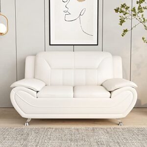 Container Furniture Direct Michael Modern Faux Leather Upholstered Stainless Steel Legs Living Room Loveseat, Cream White