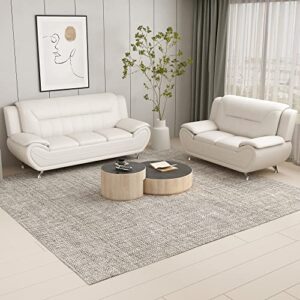 Container Furniture Direct Michael Modern Faux Leather Upholstered Stainless Steel Legs Living Room Loveseat, Cream White