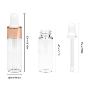 USRommaner 35 Pack,5ml Clear Sample Essential Oil Dropper,Empty Glass Dropper Vials With Rose-Gold Cap,Glass Pipette Liquid Travel Perfume Liquid Holder Container-Pipette,Funnel,included