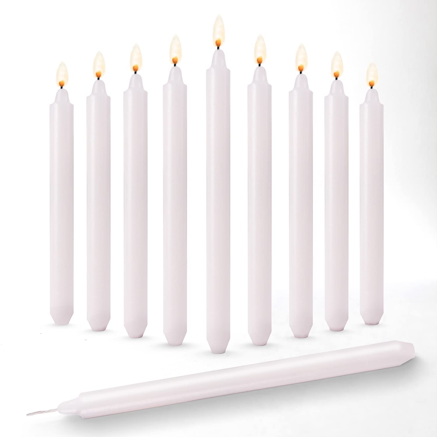 OLEEK Taper 1/2 inch Candles - Pack of 10 Unscented, 8 Inch Tall Candles - 1/2 inch Candles - Taper Candle - 1/2 inch White candlesticks