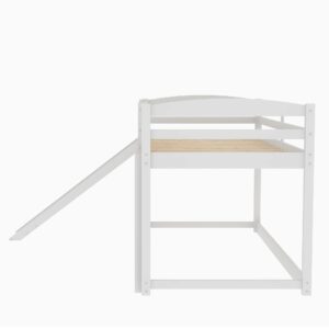 Low Bunk Beds Twin Over Twin Bunk Bed with Slide and Ladder, Wooden bunk Bed for Toddlers Kids Boys Girls (White)