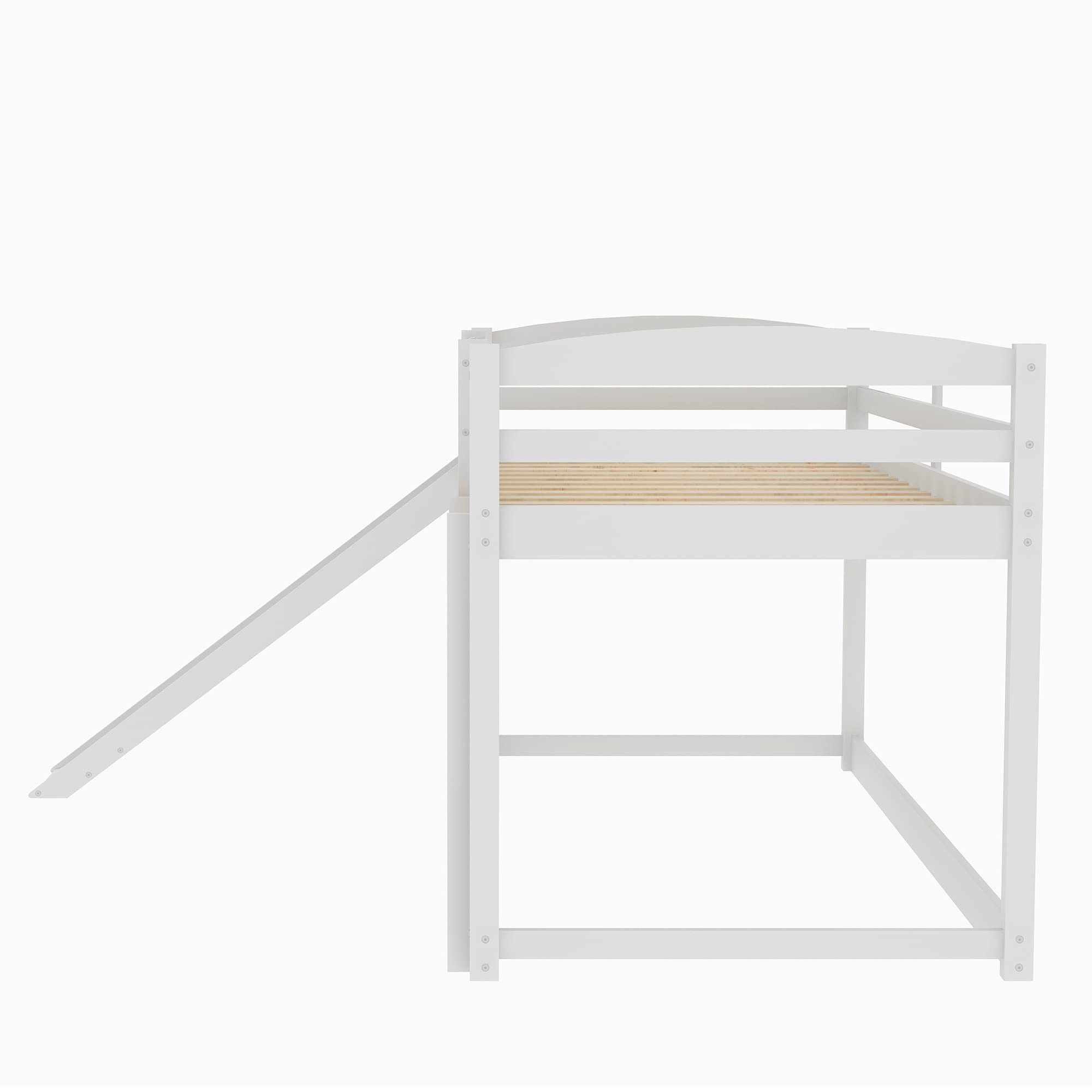 Low Bunk Beds Twin Over Twin Bunk Bed with Slide and Ladder, Wooden bunk Bed for Toddlers Kids Boys Girls (White)