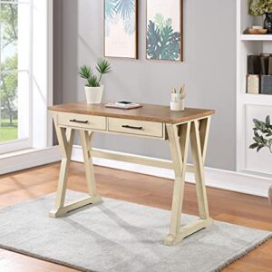 OSP Home Furnishings Jericho Rustic 42 Inch Writing Desk with 2 Drawers and Burnished Decorative Hardware, Antique White