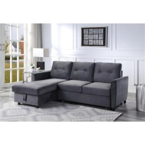 BOWERY HILL Dark Gray Velvet Reversible/Sectional Sleeper Sofa with Storage Chaise