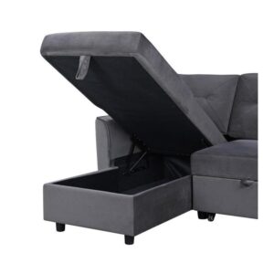 BOWERY HILL Dark Gray Velvet Reversible/Sectional Sleeper Sofa with Storage Chaise