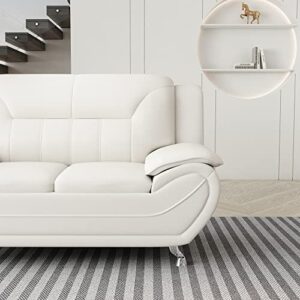 Container Furniture Direct Michael Modern Faux Leather Upholstered Stainless Steel Legs Living Room Loveseat, Cream White