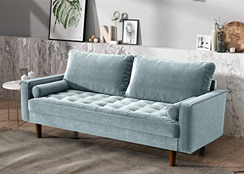 Container Furniture Direct Womble Velvet Upholstered Living Room Diamond Tufted Chesterfield Sofa with Gleaming Nailheads, Teal Blue