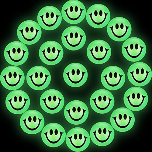 24 Pcs Glow in The Dark Smile Face Bouncing Balls, Mini High Bounce Bouncy Balls for Teens, Glowing Christmas, Valentine Birthday Party Favors Goodie Bag Fillers for Boys and Girls 6 Years Old +