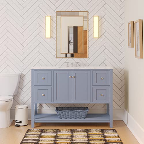 Lakeshore 48-inch Bathroom Vanity (Engineered Carrara/Powder Blue): Includes Powder Blue Cabinet with Engineered Carrara Countertop and White Ceramic Sink