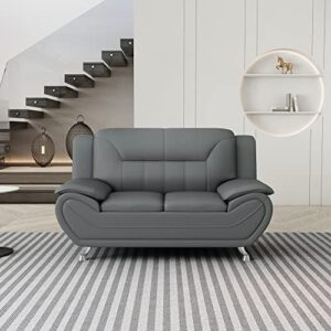 Container Furniture Direct Michael Modern Faux Leather Upholstered Stainless Steel Legs Living Room Loveseat, Gray