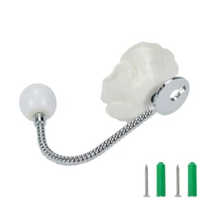 Woogim 2PCS White Rose Hanger Hooks Flower Wall Decor Ceramic Coat Hook Decorative Flower Wall Mounted Hooks for Kitchen Bathroom Bedroom