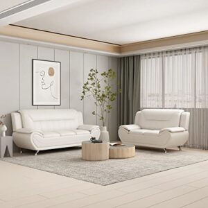 Container Furniture Direct Michael Modern Faux Leather Upholstered Stainless Steel Legs Living Room Loveseat, Cream White