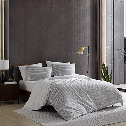 Kenneth Cole New York - Queen Duvet Cover Set, Reversible Cotton Bedding with Matching Shams, Modern Home Decor (Abstract Stripe Grey, Queen)