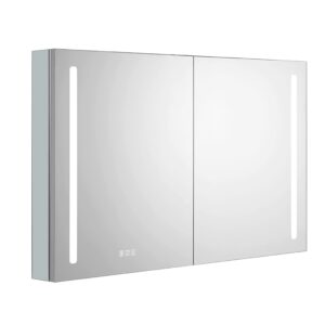 bathlink medicine cabinet with lights, led medicine cabinet with mirror, 48"×27.5"×5", recessed & surface mount medicine cabinet, led medicine cabinet mirror for bathroom, defog, dimmer, 2 doors