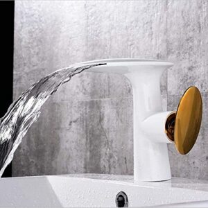 LUOFDCLDDD Water-Tap Bathroom Sink Tap Kitchen Sink Tap Basin Faucets Waterfall Faucet Bathroom Faucet Single Handle Basin Mixer Tap Bath Faucet Brass Sink Water Crane/Whit and Gold