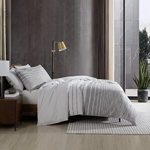 Kenneth Cole New York - Queen Duvet Cover Set, Reversible Cotton Bedding with Matching Shams, Modern Home Decor (Abstract Stripe Grey, Queen)