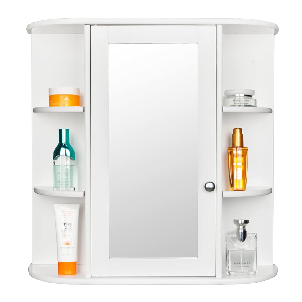 AMZOSS Bathroom Medicine Cabinet with Mirror, Wall Mounted Bathroom Storage Cabinet with Double Doors and Adjustable Shelf, Wooden Storage Cabinets Organizer for Kitchen, Toilet Furniture (White)