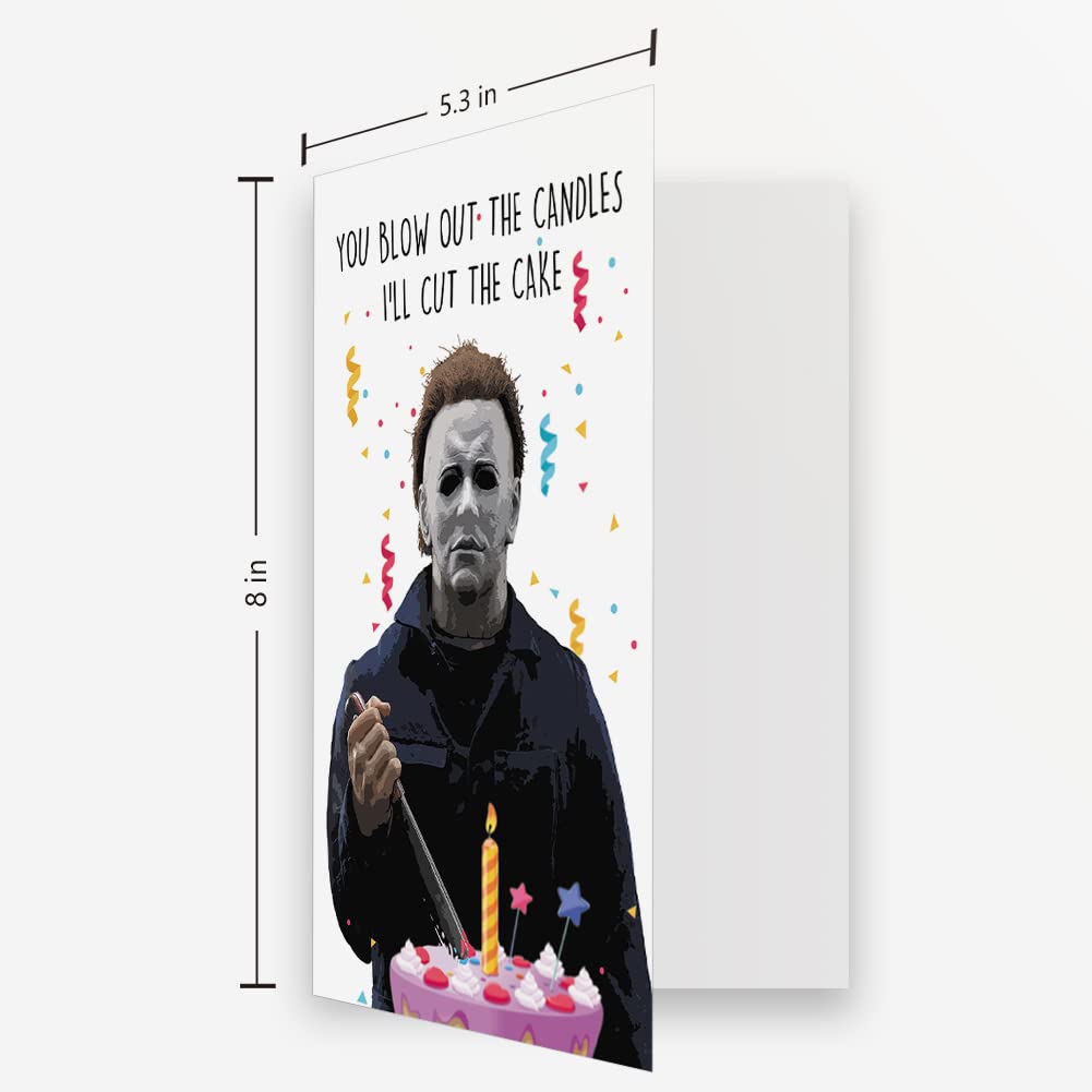 OJsensai Funny Michael Myers Birthday Card, Killer Bday Card for Him Her, Scary Movie Card for Friend