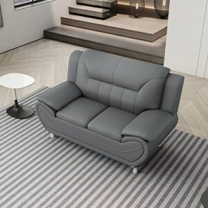 Container Furniture Direct Michael Modern Faux Leather Upholstered Stainless Steel Legs Living Room Loveseat, Gray