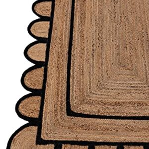 ROYAL ARTS & CRAFTS 2x3,3x5,4x6,5x7,6x9,8x10,9x12 Black Color Scalloped Design Jute Rug Kitchen Rug/ Patio Rug/ Hallway Rug/ Entryway Rug/ Outdoor Rug (3x4 Ft Area Rug)