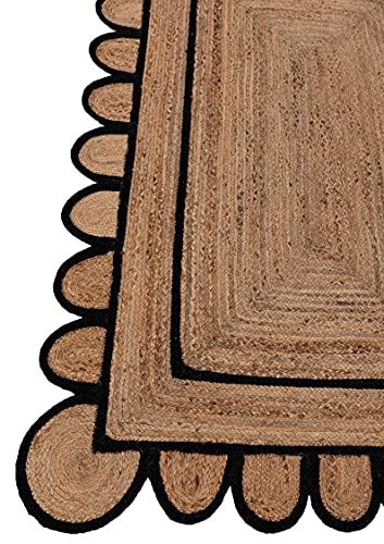 ROYAL ARTS & CRAFTS 2x3,3x5,4x6,5x7,6x9,8x10,9x12 Black Color Scalloped Design Jute Rug Kitchen Rug/ Patio Rug/ Hallway Rug/ Entryway Rug/ Outdoor Rug (3x4 Ft Area Rug)