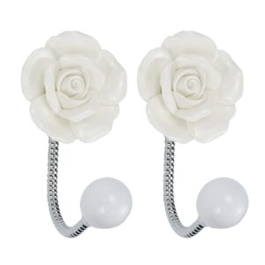 woogim 2pcs white rose hanger hooks flower wall decor ceramic coat hook decorative flower wall mounted hooks for kitchen bathroom bedroom