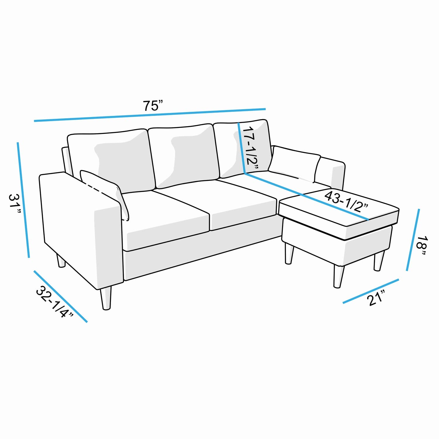 Panana Convertible Sectional Sofa Couch Modern L-Shaped Couch 3 Seat Fabric Sofa for Small Space (Grey)