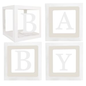 Baby Boxes for Baby Shower with 30 Letters(A-Z+BABY),Baby Shower Decorations Transparent Balloon Boxes Backdrop Baby Blocks for Baby Boy or Girl Shower 1st Birthday,Bridal Shower, Gender Reveal