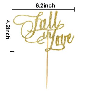 Fall in Love Cake Topper for Wedding Bridal Shower Engagement Bachelorette Party Decorations Gold Glitter