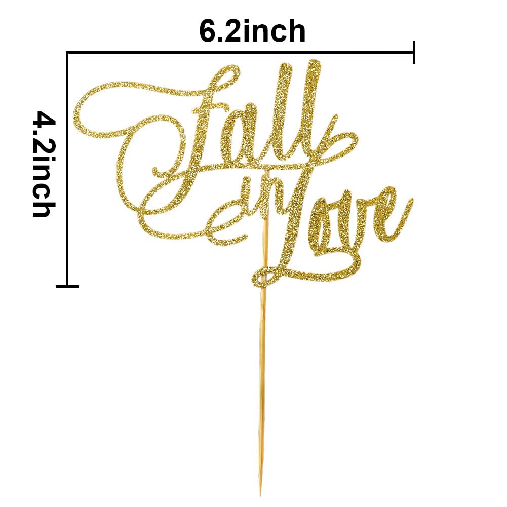 Fall in Love Cake Topper for Wedding Bridal Shower Engagement Bachelorette Party Decorations Gold Glitter