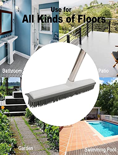 Rubber Broom with Handle, Broom Rubber Bristles Removing Animals Cats Dogs Hair for Floors for Carpets Tiles Windows and Gardens White