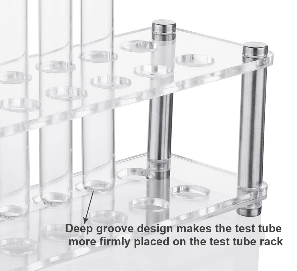 Ackers Science 12Pcs 16×150mm(23ml) Glass Test Tubes with Cork Stoppers|1 Rack of Acrylic Material