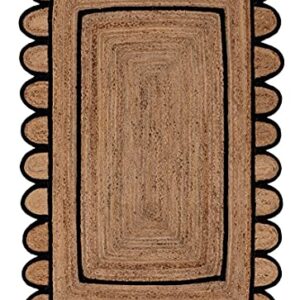 ROYAL ARTS & CRAFTS 2x3,3x5,4x6,5x7,6x9,8x10,9x12 Black Color Scalloped Design Jute Rug Kitchen Rug/ Patio Rug/ Hallway Rug/ Entryway Rug/ Outdoor Rug (3x4 Ft Area Rug)