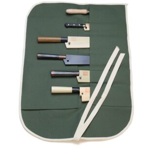 Yoshihiro Cotton Knife Pouch/bag Japanese Sushi Chef Knife Accessories (6 slots, Olive-Green)