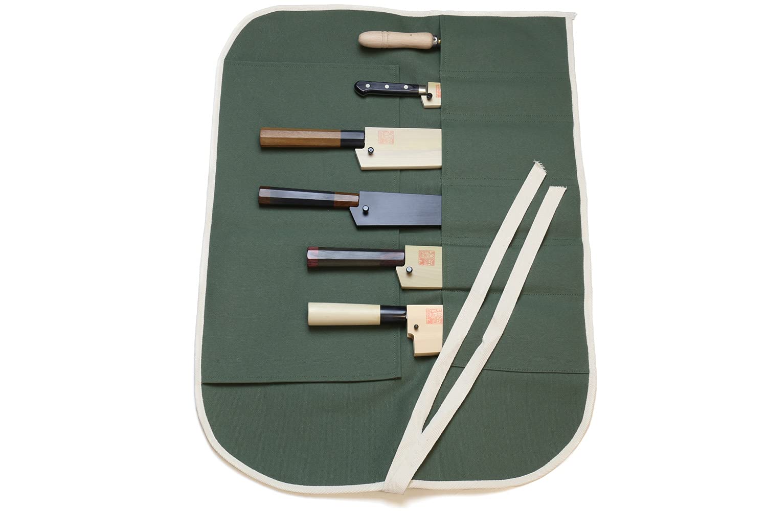 Yoshihiro Cotton Knife Pouch/bag Japanese Sushi Chef Knife Accessories (6 slots, Olive-Green)