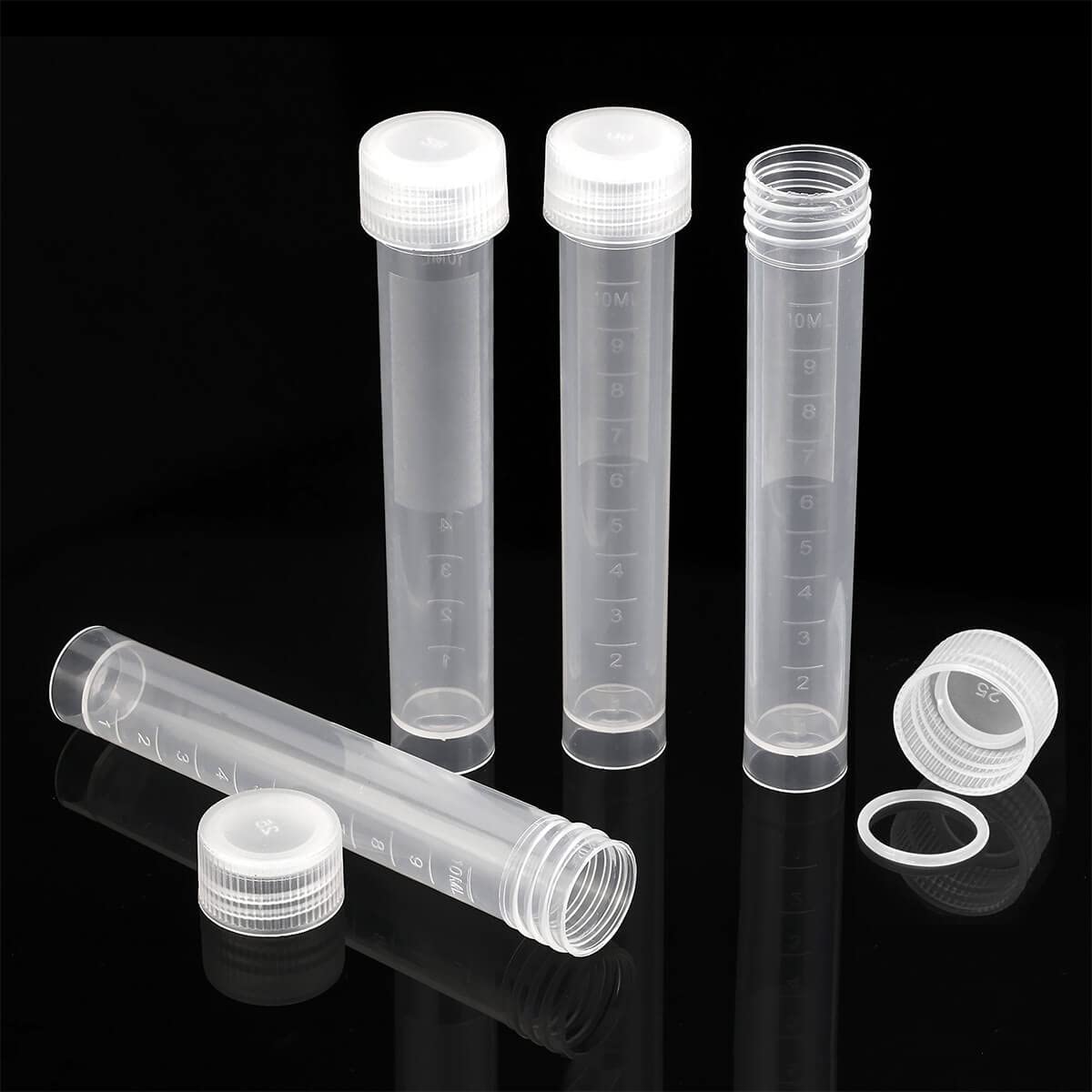 BKMAMLAB 50PCS 10ml Plastic Small Vials with Screw Caps Sample Tubes Cryotubes,PP Material, Free from DNase, RNase, Human DNA