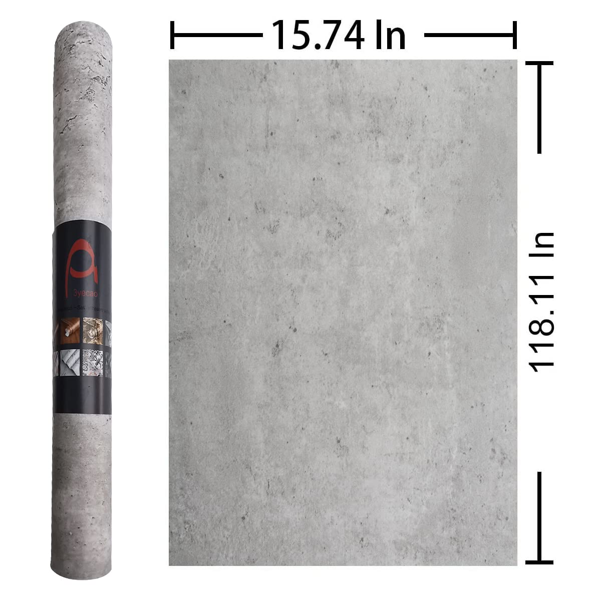 3YECAO 16"×118" Light Grey Concrete Wallpaper Peel and Stick 3D Faux Extra Thick Grey Concrete Cement Contact Paper Vinyl Matte Textured Industrial Adhesive Gray Wallpaper for Kitchen Bedroom Bathroom