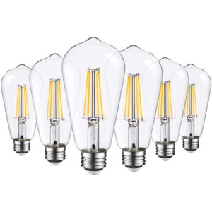 torchstar st64 dusk to dawn light bulbs, vintage led edison bulbs, 7w equivalent 75w, ul listed, auto on/off automatic light bulbs for outside, e26 base, clear glass, 2700k soft white, pack of 6