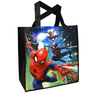 Marvel Spiderman Tote Bags Value Bundle - 3 Pc Spiderman Reusable Large Tote Superhero Grocery Bags with Stickers (Spiderman Storage and Organizing Supplies)