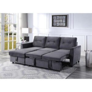 BOWERY HILL Dark Gray Velvet Reversible/Sectional Sleeper Sofa with Storage Chaise