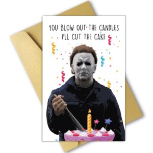 ojsensai funny michael myers birthday card, killer bday card for him her, scary movie card for friend