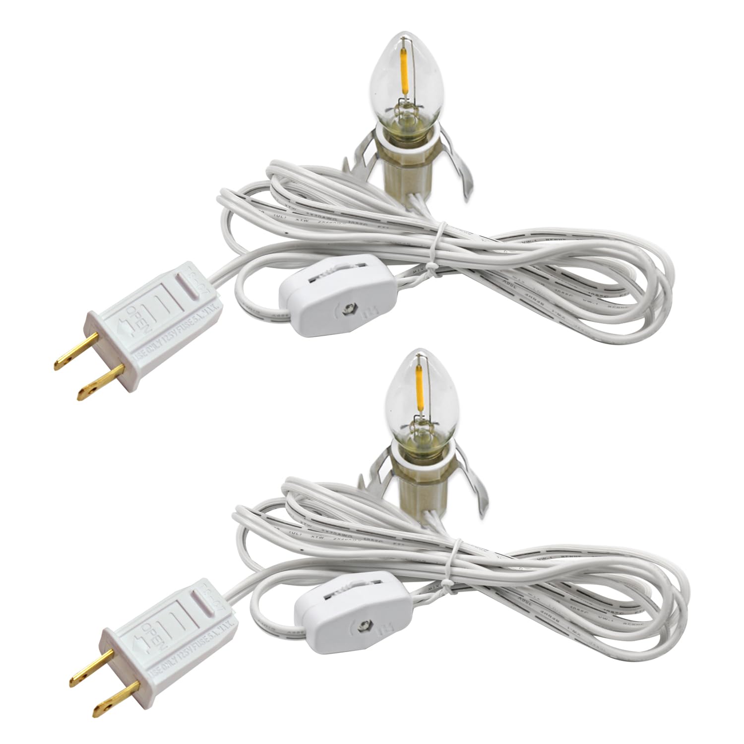 MX232 Set of 2 Accessory Cord with 2 Led Light Bulb 6 Ft White Cord with On/Off Switch Plugs e12 Candelabra LED Light Bulbs and Clips for Halloween Christmas Decorations Craft Village House Decoration