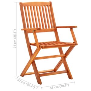 vidaXL Folding Patio Chairs 2 pcs Constructed from Solid Eucalyptus Wood - Weather-Resistant, Oil Finished Surface, Contemporary Style for Garden, Terrace or Patio