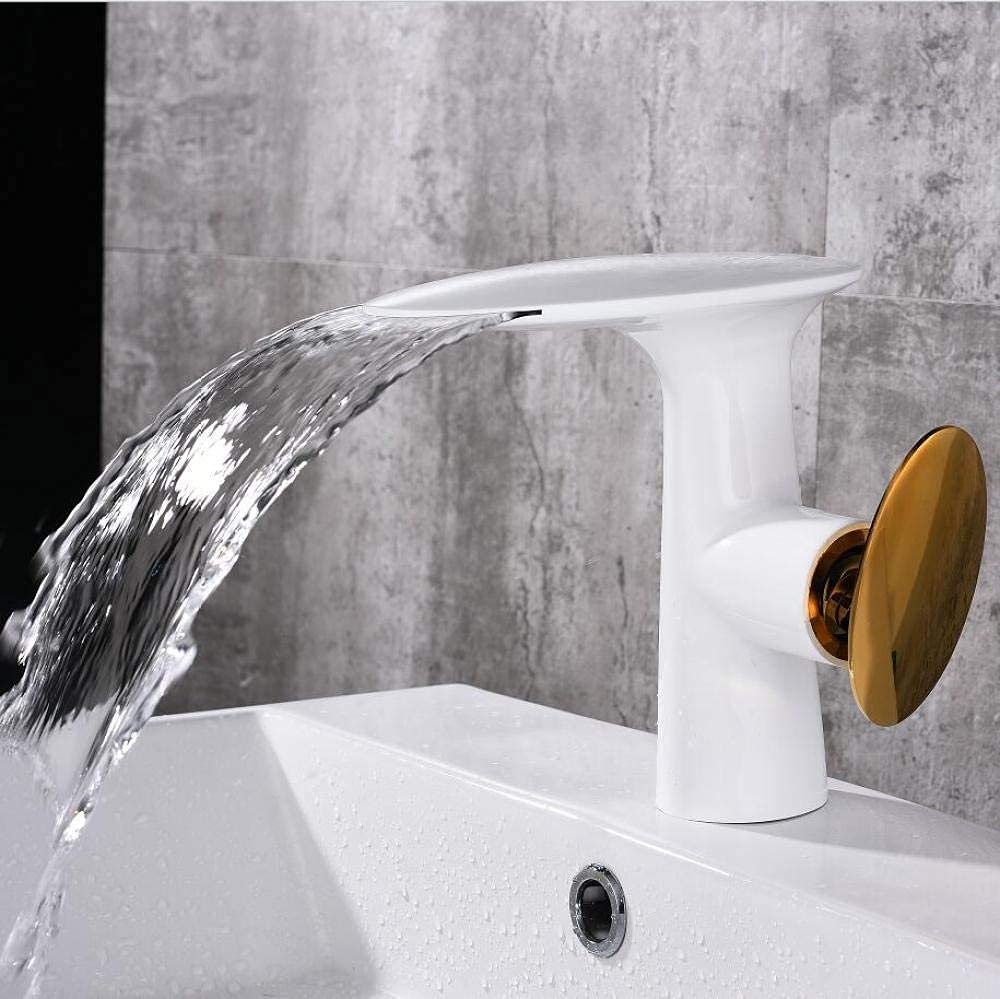 LUOFDCLDDD Water-Tap Bathroom Sink Tap Kitchen Sink Tap Basin Faucets Waterfall Faucet Bathroom Faucet Single Handle Basin Mixer Tap Bath Faucet Brass Sink Water Crane/Whit and Gold