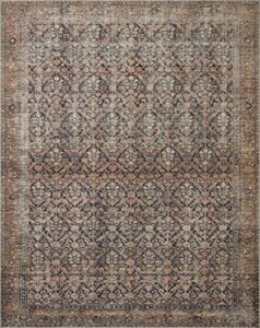 loloi amber lewis billie collection, ink & salmon 2'-6" x 12'-0" area rug – antique & distressed accent rugs for living room, bedroom, entryway & hallway, no shed high traffic area home decor rug