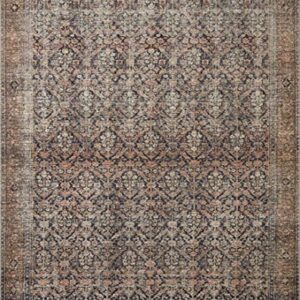 Loloi Amber Lewis Billie Collection, Ink & Salmon 2'-6" x 12'-0" Area Rug – Antique & Distressed Accent Rugs for Living Room, Bedroom, Entryway & Hallway, No Shed High Traffic Area Home Decor Rug