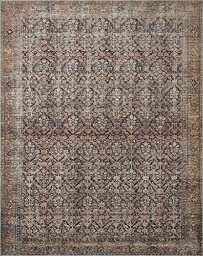 Loloi Amber Lewis Billie Collection, Ink & Salmon 2'-6" x 12'-0" Area Rug – Antique & Distressed Accent Rugs for Living Room, Bedroom, Entryway & Hallway, No Shed High Traffic Area Home Decor Rug