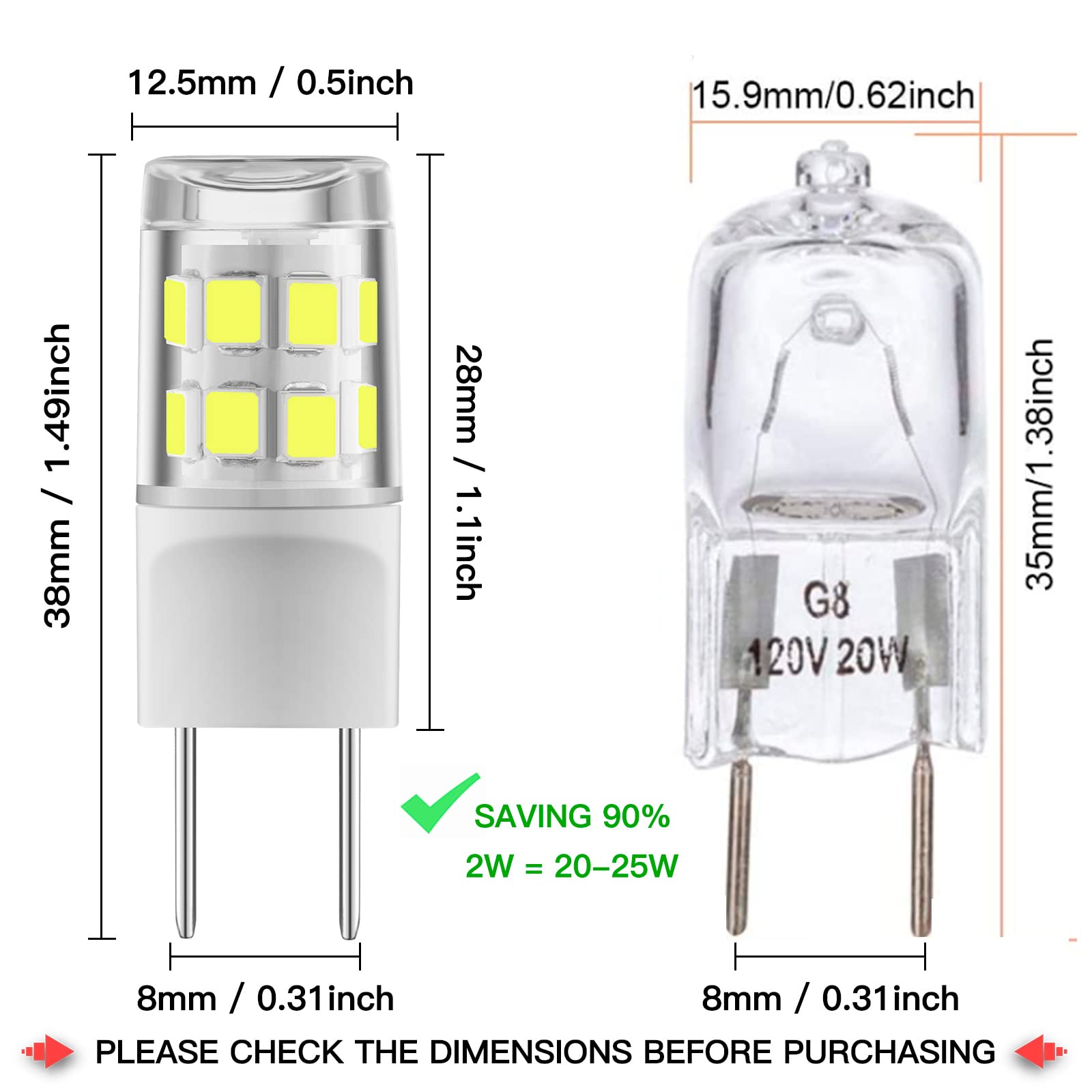 Sriomny G8 LED Bulb 2W Equivalent to 20W Halogen Bulb, T4 JCD Type Two-pin G8 Base, AC 120V G8 Natural White 4000K, Non-dimmable, Suitable for Cabinet Lighting, Indoor Lighting (10 Pack)