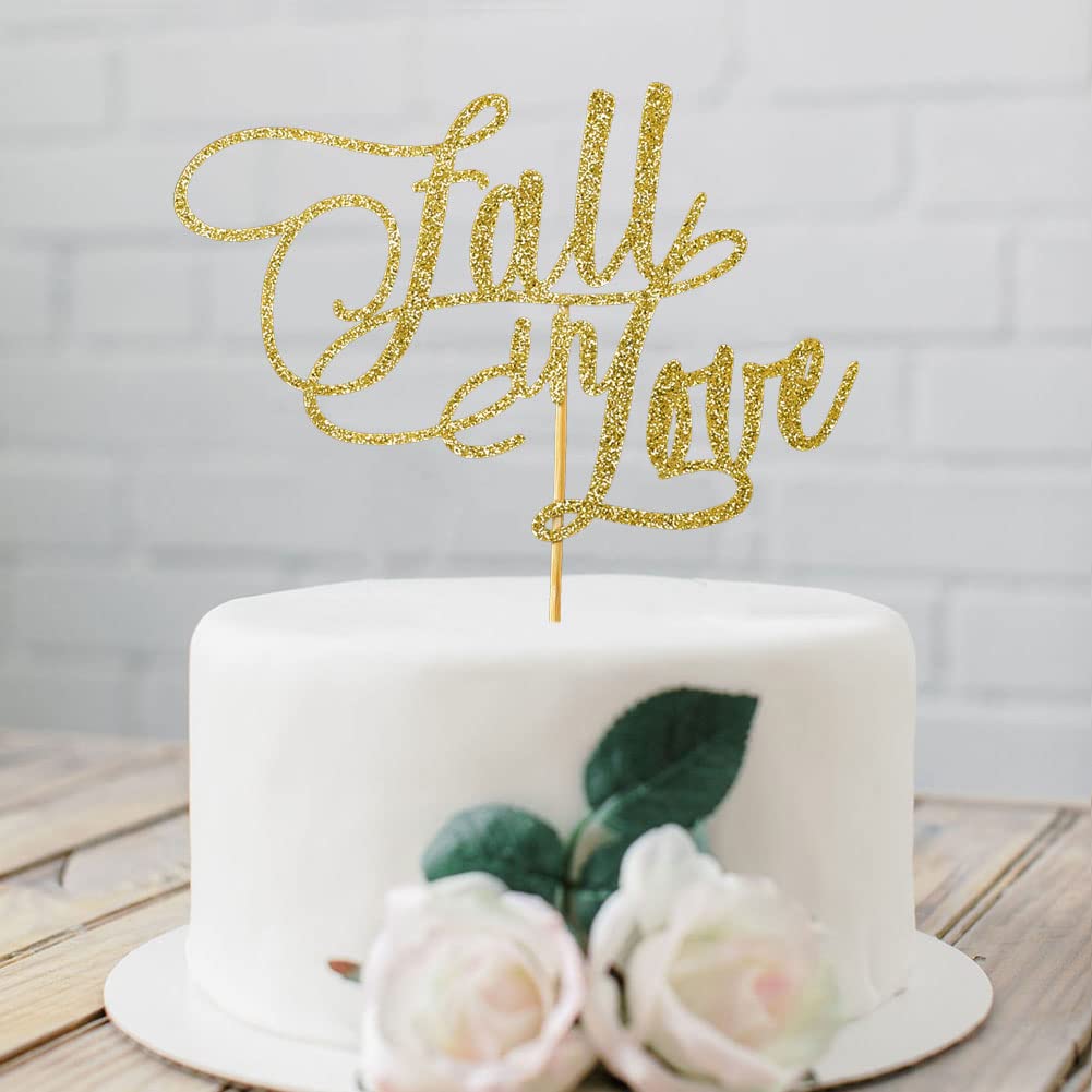 Fall in Love Cake Topper for Wedding Bridal Shower Engagement Bachelorette Party Decorations Gold Glitter